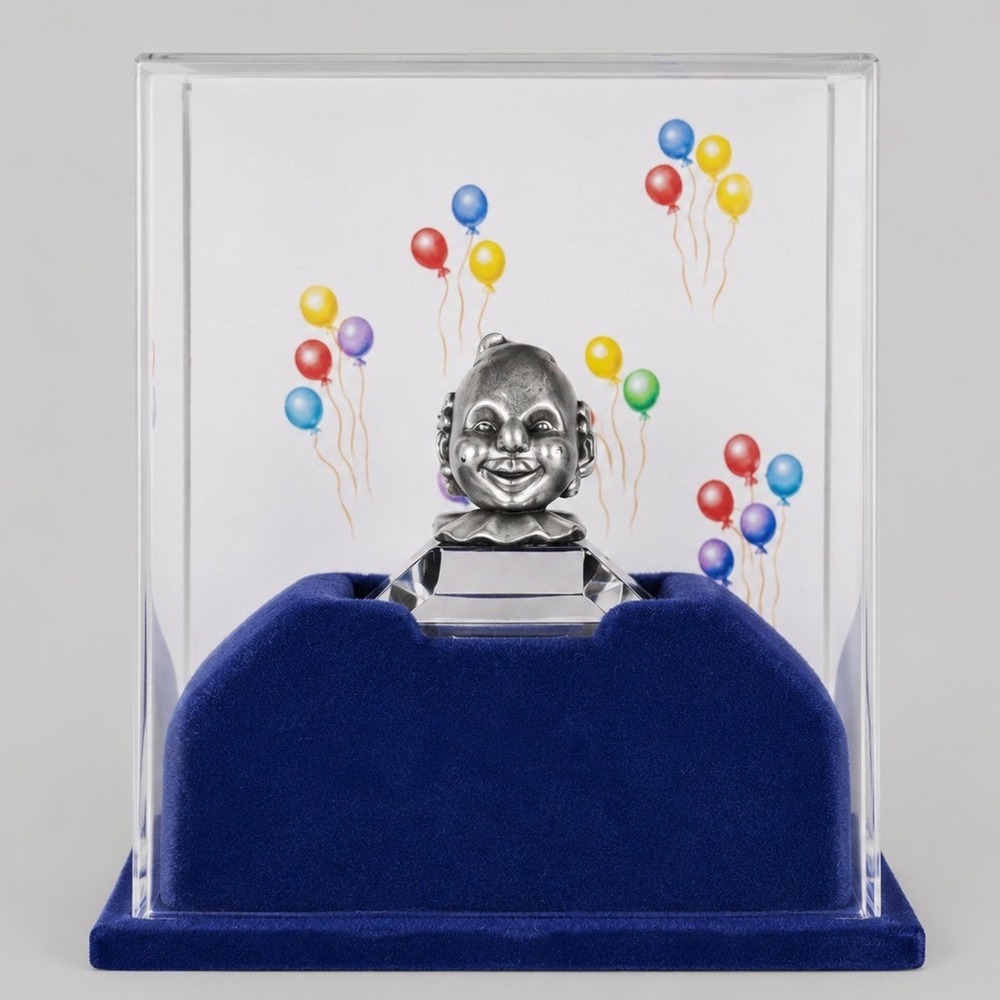 Vintage Russ‎ Berrie Fine Pewter Circus Time Clown Head #4458 Display Case USA